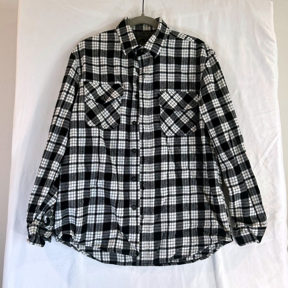 Anchorage Expedition Brand Mens Black White Plaid Flannel Shirt Medium Cotton